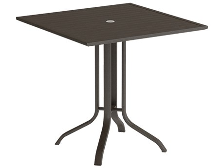 Tropitone Aluminum Slat 42'' Wide Square KD Pedestal Bar Height Table with Umbrella Hole