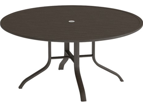 Tropitone Aluminum Slat 60'' Round KD Pedestal Dining Table with Umbrella Hole