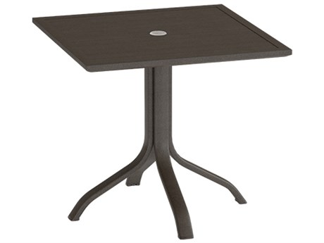 Tropitone Aluminum Slat 30'' Square KD Pedestal Dining Table with Umbrella Hole