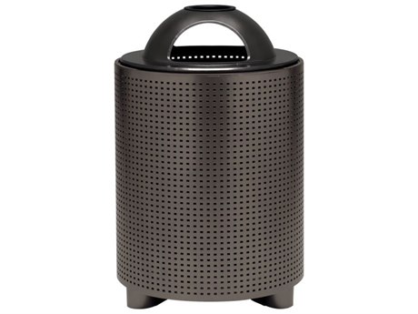 Tropitone District Aluminum Round Waste Receptacle with Dome Hood and Ash Urn Square Pattern