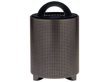 Tropitone District Aluminum Round Waste Receptacle with Dome Hood and Ash Urn Square Pattern