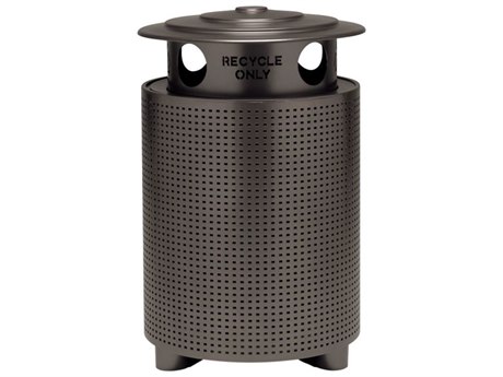 Tropitone District Aluminum Round Waste Receptacle with Recycling Hood Square Pattern