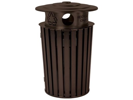 Tropitone District Aluminum Round Waste Receptacle with Recycling Hood Slat
