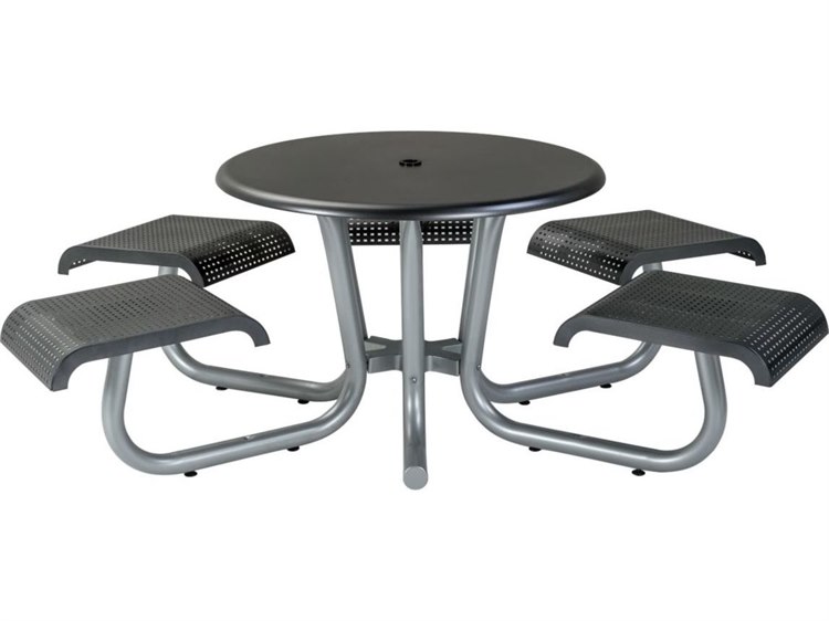 Tropitone District Aluminum 41.5'' Wide Round Picnic Table with 5 Seats Square Pattern