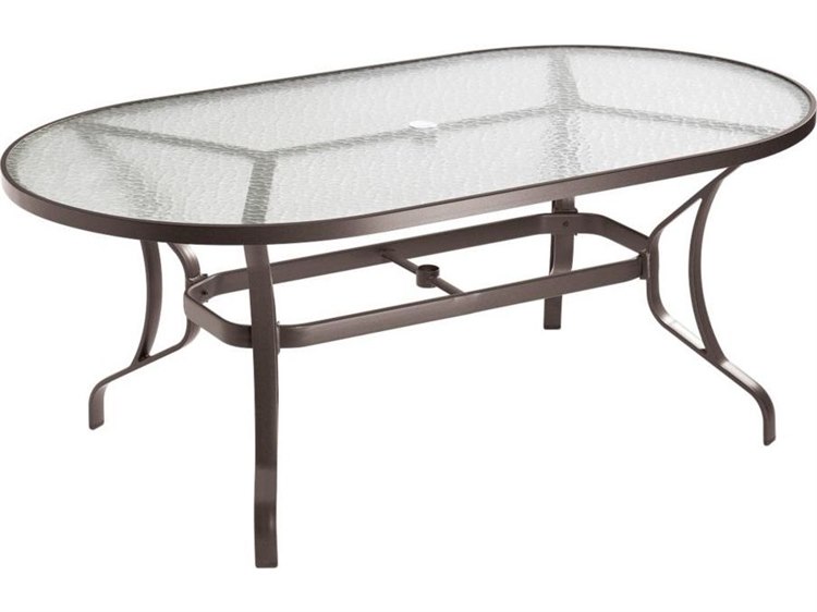 Tropitone Acrylic & Glass Tables Cast Aluminum Oval Umbrella Hole Dining Table