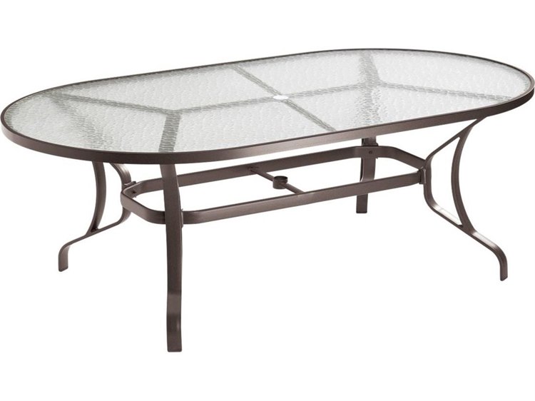 Tropitone Acrylic & Glass Tables Obscure Top Cast Aluminum Oval Umbrella Hole Dining Table
