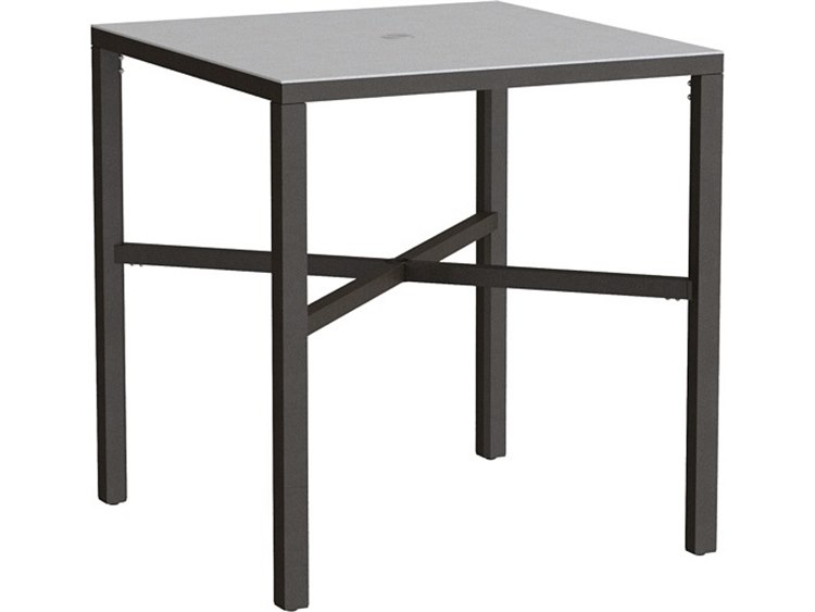 Tropitone Parson Solid Top Aluminum 37" Square KD Bar Table with Umbrella Hole