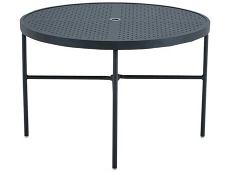 Tropitone Patterned Boulevard Aluminum 42'' Round Stamped Top Dining Table with Umbrella Hole