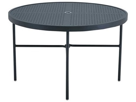 Tropitone Patterned La'stratta Aluminum 48'' Round Stamped Top Dining Table with Umbrella Hole