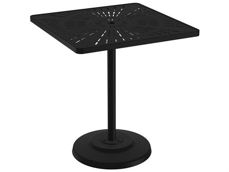Tropitone La Stratta Aluminum 36'' Square KD Pedestal Bar Table with Umbrella Hole