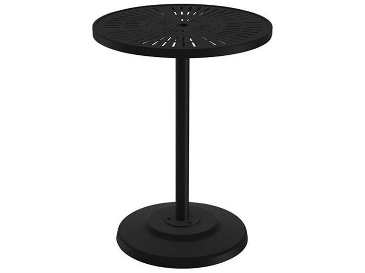 Tropitone La Stratta Aluminum 30'' Round KD Pedestal Bar Table with Umbrella Hole
