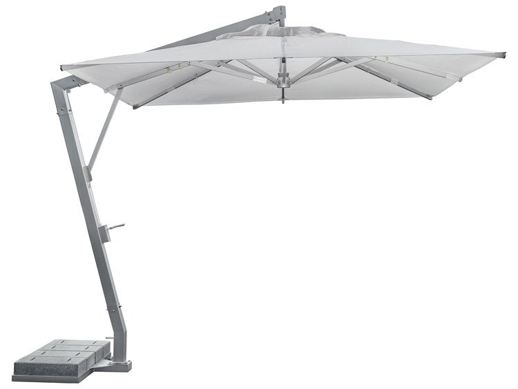 Tropitone Cantilever Aluminum 10 Foot Square Crank Tilt Outdoor Patio Umbrella in Canvas Natural