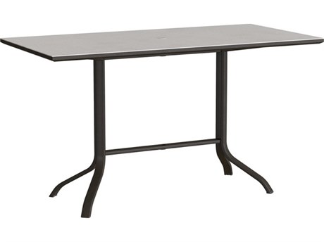 Tropitone Horizon Solid Aluminum 72" x 36" Rectangular KD Pedestal Bar Table with Umbrella Hole