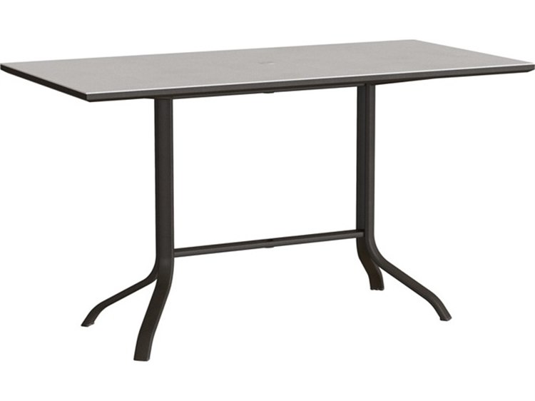 Tropitone Horizon Solid Aluminum 72" x 36" Rectangular KD Pedestal  Bar Table with Umbrella Hole