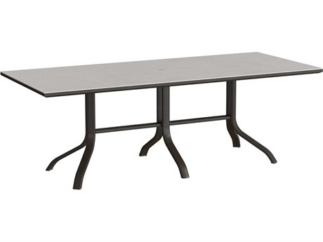 Tropitone Horizon Solid Aluminum 85" x 36" Rectangular KD Pedestal Dining Table with Umbrella Hole