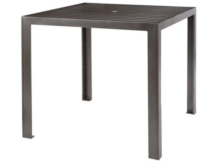 Tropitone Aluminum Slat Square Outdoor Counter Table with Umbrella Hole