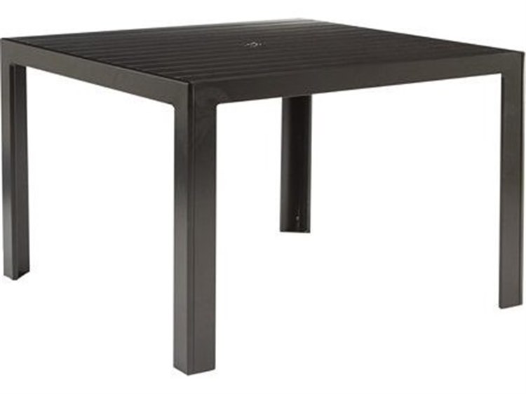 Tropitone Aluminum Slat Square Outdoor Patio Dining Table with Umbrella Hole