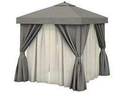 Tropitone Cabana Pavilion Aluminum 10' Square with Vent Fabric Curtains and Sheer Curtain Rods