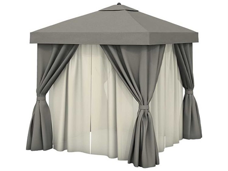 Tropitone Cabana Pavilion Aluminum 12' Square with Vent Fabric Curtains and Sheer Curtain Rods