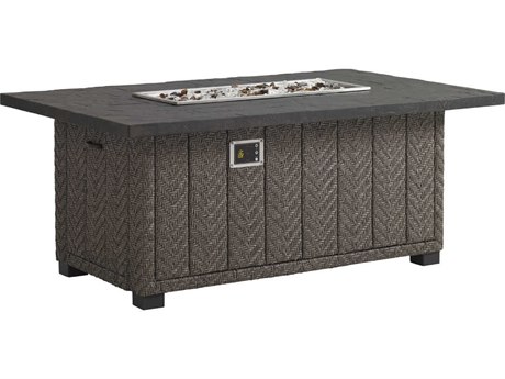 Tommy Bahama Outdoor Blue Olive Wicker 58'' x 36'' Rectangular Gas Fire Pit