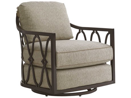 Tommy Bahama Outdoor Black Sands Cast Aluminum Cushion Swivel Lounge Chair in 7430-11 fabric