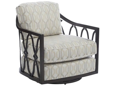 Tommy Bahama Outdoor Black Sands Cast Aluminum Cushion Swivel Lounge Chair with 7055-11 Fabric