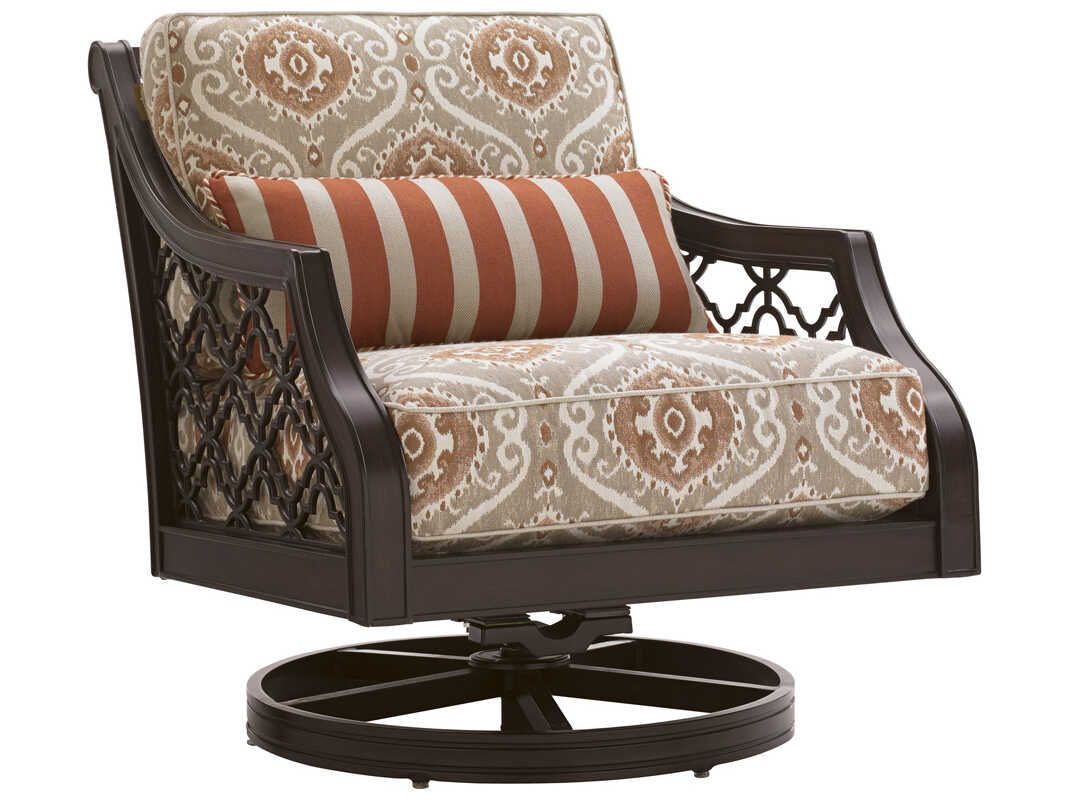 Tommy Bahama Outdoor Black Sands Cast Aluminum Cushion Swivel Rocker