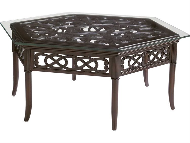 Tommy Bahama Outdoor Black Sands Cast Aluminum 48 X 41 5 Hexagon Coffee Table 3235 943set