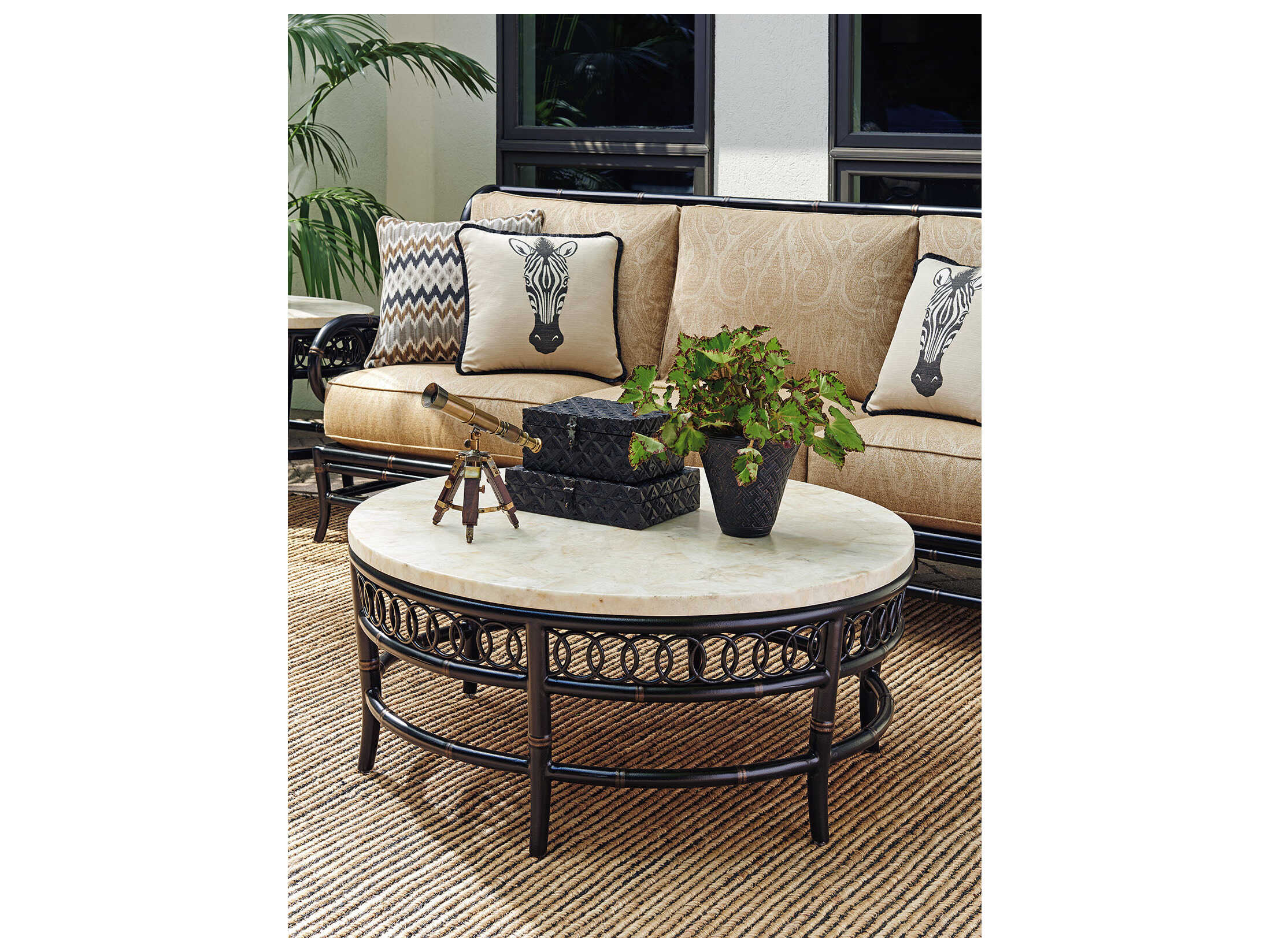 Tommy Bahama Outdoor Marimba Aluminum 42'' Wide Round Stone Top Coffee