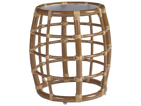 Tommy Bahama Outdoor Sandpiper Bay Aluminum Wicker Round Glass Top Accent Table