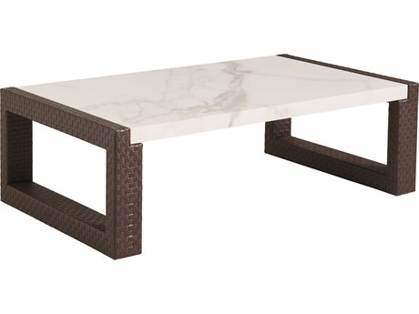 Tommy Bahama Outdoor Abaco Aluminum Wicker Rectangular Stone Top Coffee Table