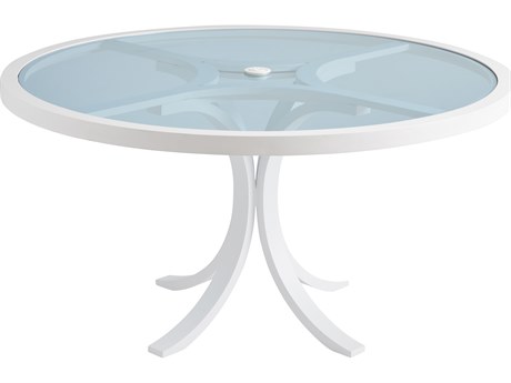 Tommy Bahama Outdoor Ocean Breeze Promenade Aluminum Round Glass Top Dining Table with Umbrella Hole