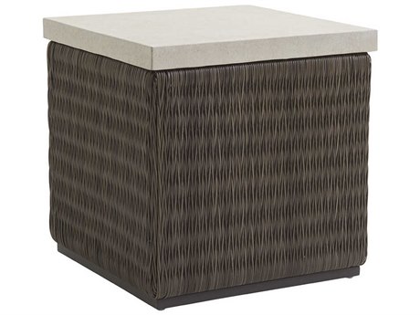 Tommy Bahama Outdoor Cypress Point Ocean Terrace Wicker Square End Table with Weatherstone Top