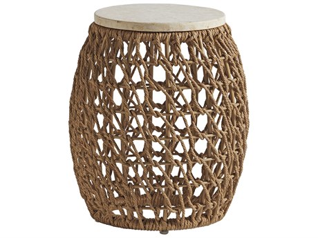 Tommy Bahama Outdoor Los Altos Valley View Wicker Round Stone Top Accent Table