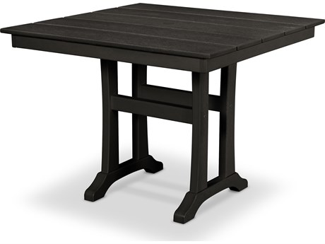 Trex® Outdoor Furniture™ Farmhouse Trestle Recycled Plastic 37'' Square Dining Table with Umbrella Hole