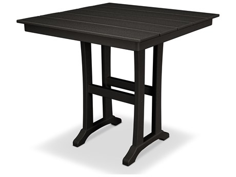 Trex® Outdoor Furniture™ Farmhouse Trestle Recycled Plastic 37'' Square Counter Table with Umbrella Hole