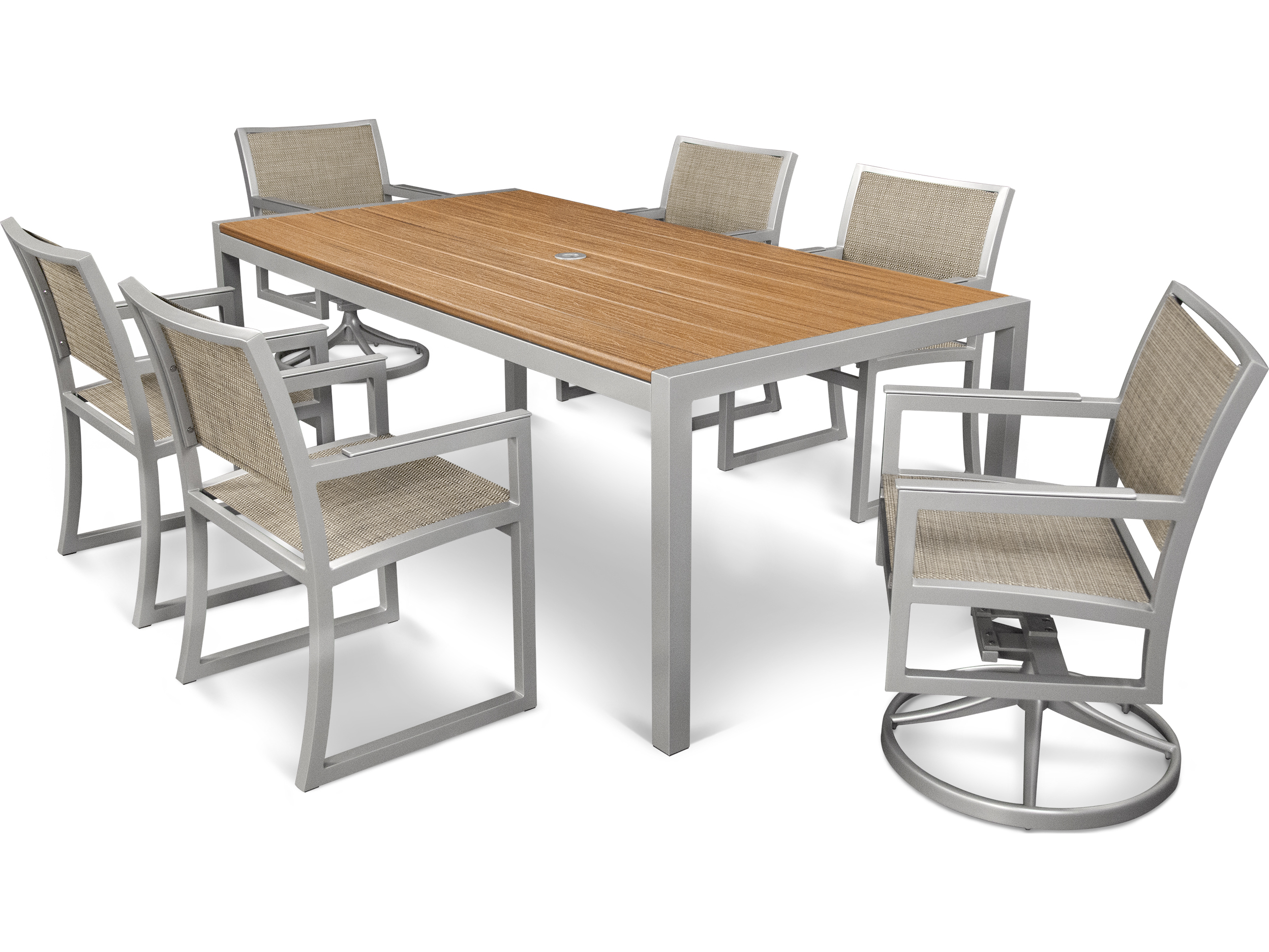 Trex Outdoor Furniture Parsons 7 Piece Dining Set In Satin Silver Tiki Torch