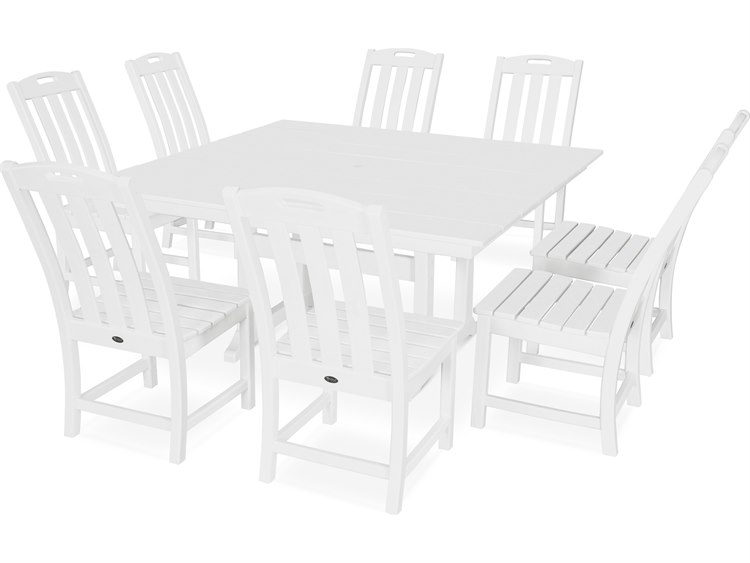 Trex Outdoor Furniture Yacht Club 9 Piece Farmhouse Dining Set In Classic White Txs463 1 Cw