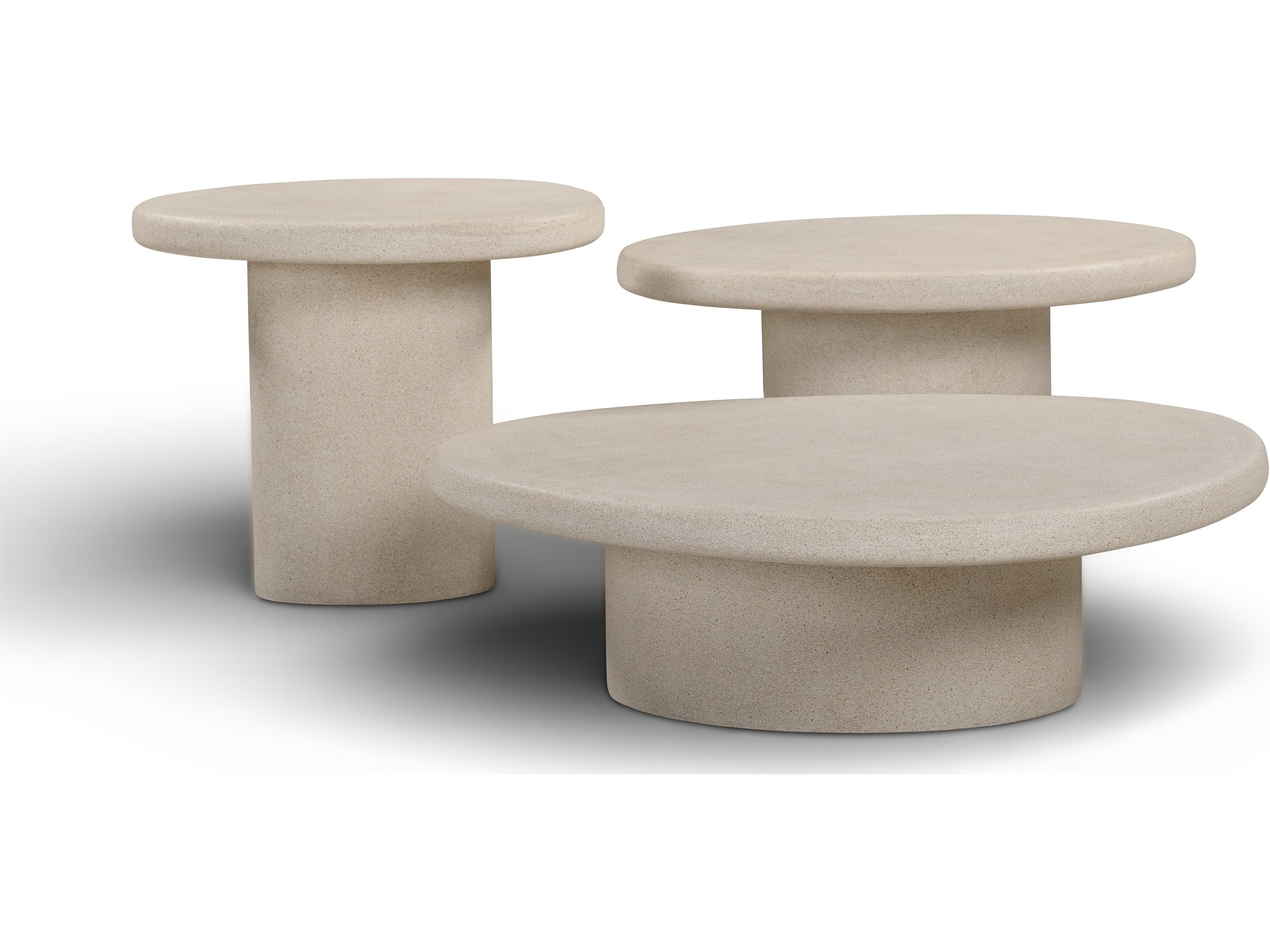 Jade Cream Free Form Outdoor Concrete Top Nesting Coffee Table Set