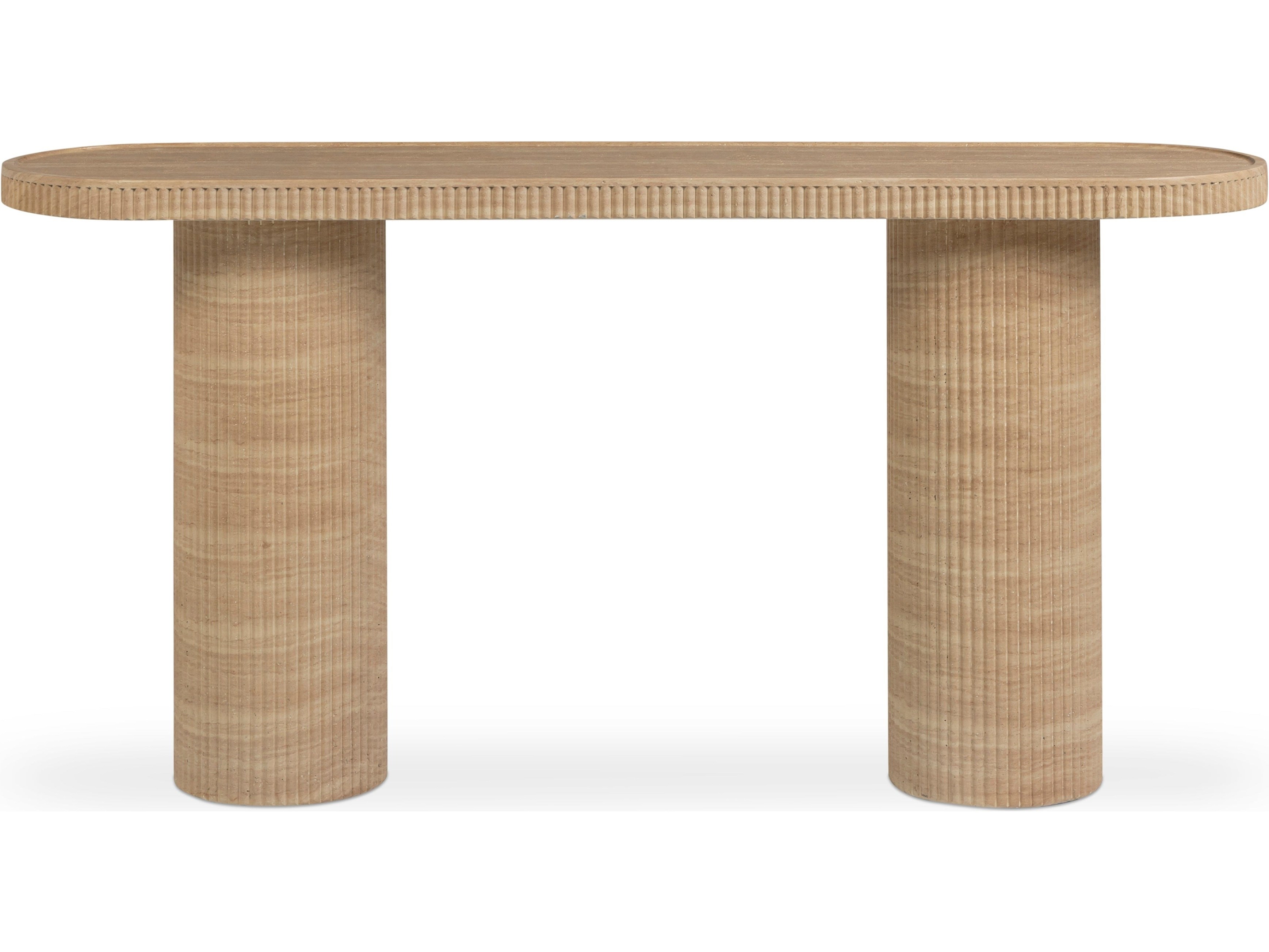 Darcy Faux Travertine Oval Outdoor Concrete Top Console Table