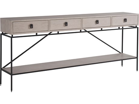 Universal Furniture Coalesce Barber Rectangular Wood Rolling Fog Console Table