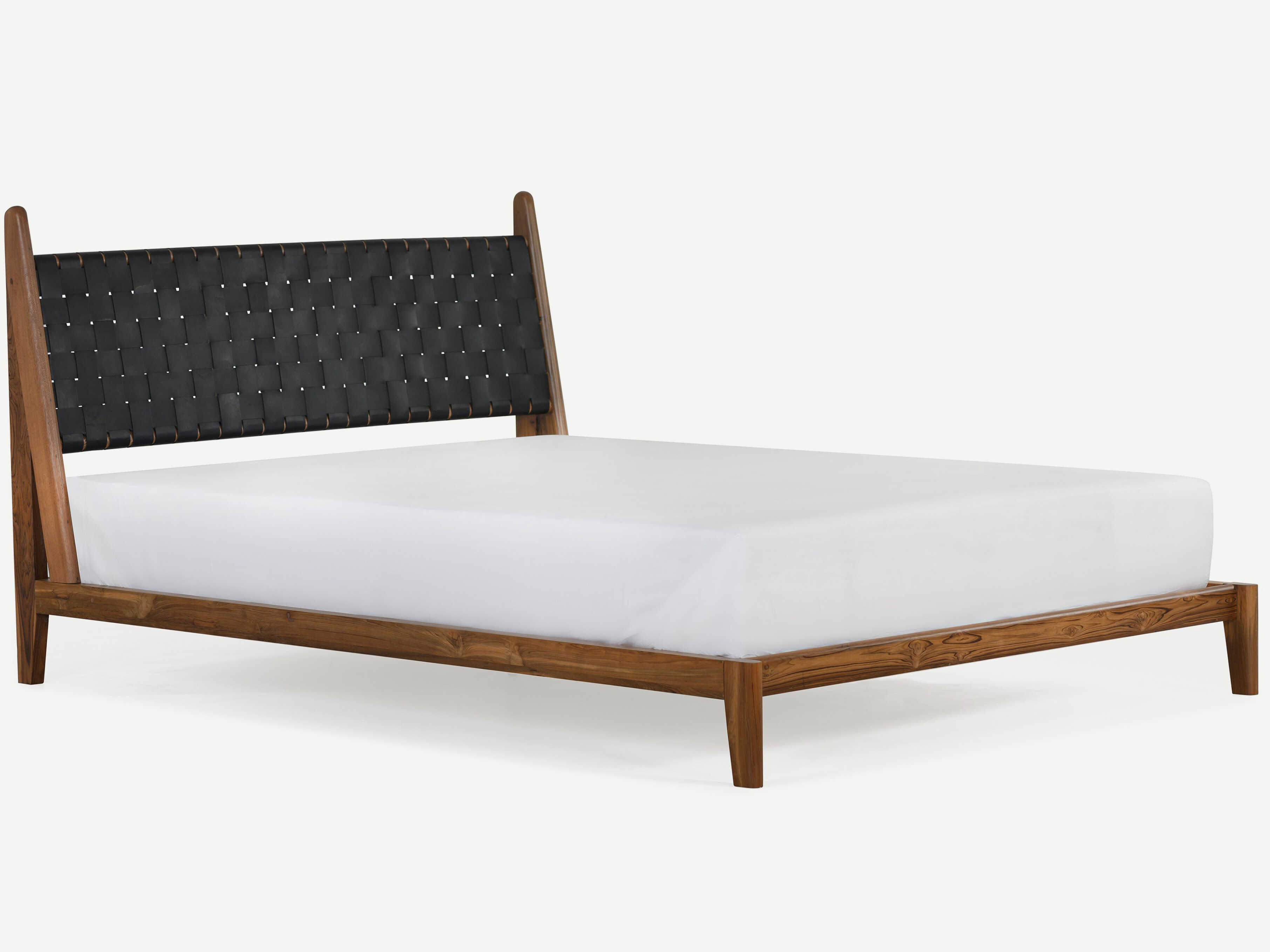 Union Home Cove Porto Natural Brown Oak Wood Upholstered Queen Platform Bed