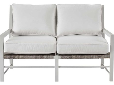 Coastal Living Outdoor Quick Ship Tybee Chalk Aluminum / Greige Wicker Steel Cushion Loveseat