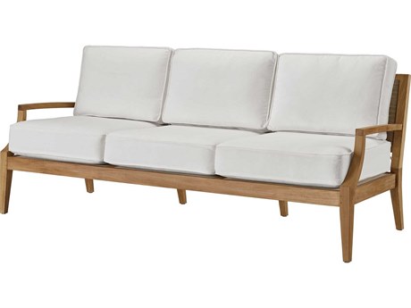Coastal Living Outdoor Quick Ship Chesapeake Beige Wicker / Natural Teak Cushion Sofa