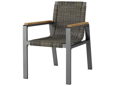 Coastal Living Outdoor Quick Ship San Clemente Natural Teak / Carbon Aluminum Brindle Wicker Dining Chair
