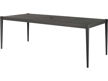 Coastal Living Outdoor Quick Ship Seneca Charcoal Aluminum Rectangular Dining Table with Umbrella Hole