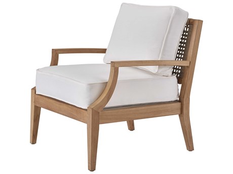 Coastal Living Outdoor Quick Ship Chesapeake Beige Wicker / Natural Teak Cushion Lounge Chair
