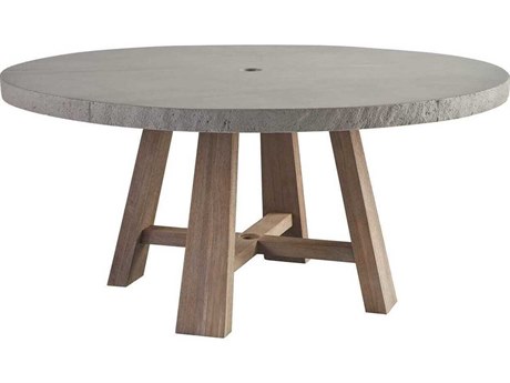 Coastal Living Outdoor Saratoga Wood Round Umbrella Hole Dining Table