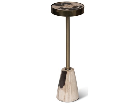 Urbia Relique Jael Drink Table Brass Frame Natural Dark Top