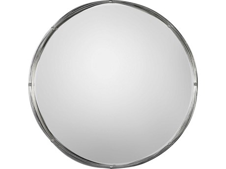 Uttermost Ohmer Antiqued Metallic Silver Leaf Round Metal Coils Wall Mirror